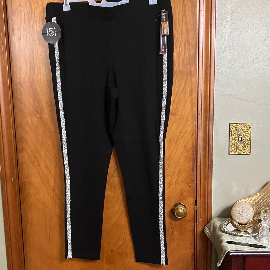 151 Skinny Ankle Leggings With Silver Glitter Side, Stripes